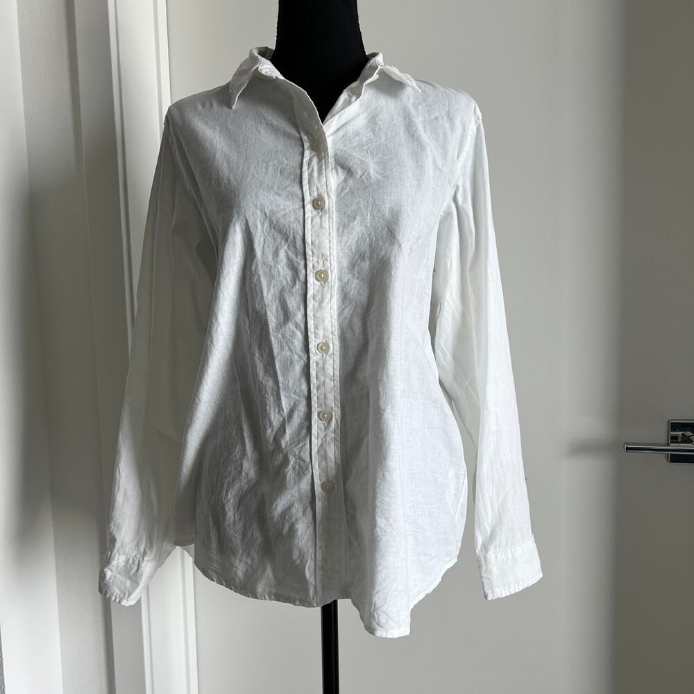 J Crew Factory Flawed Linen Blend Button Up Shirt Womens Medium White FLAW